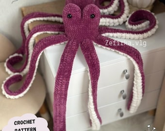 Giant Pacific Octopus Crochet Pattern: Big Plush Amigurumi Toy (PDF Pattern English)