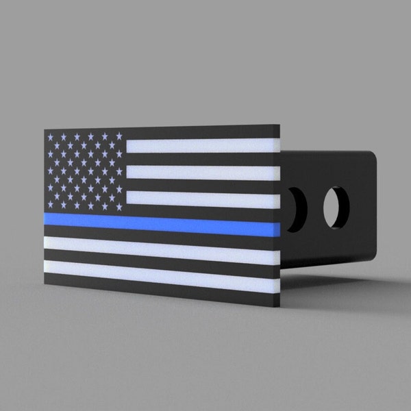 Stunning 3D Printed Thin Blue Line Hitch Cover - Perfect Tribute to Law Enforcement - Durable, Weather-Resistant