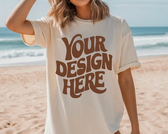 Bella Canvas 3001 Natural T-Shirt Mockup, Natural Bella Canvas Shirt Mockup, Natural Tee Shirt, Summer Shirt Mockup,  Beach Shirt Mockup