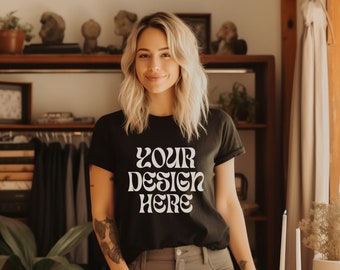 Black Bella Canvas 3001 Mockup, 3001 Black Mockup, Black Tshirt Mockup, Boho Model Mockup, Black Shirt Mockup, Trendy Mockup, Shirt Mockup