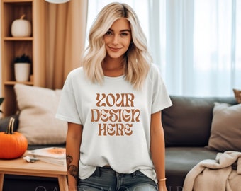 Bella Canvas 3001 Tshirt Mockup, weißes Hemd Mockup, Bella Canvas Shirt, Herbst Mockup, Halloween Mockup, Modell Mockup, Tshirt Mockup, Mockups