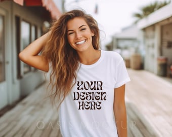 Bella Canvas 3001 Mockup, Bella Canvas White T Shirt Mockup, Model Mockup, Bella Canvas White Shirt, Boho Mockup, Tshirt Mockup, Tee Mockup