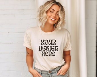Soft Cream Bella Canvas Mockup, Bella Canvas 3001 Mockup Soft Cream, Model Mockup, Bella Canvas Shirt, Tshirt Mockup, Modern Thirt Mockup