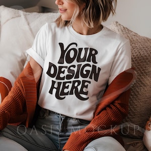 Bella Canvas 3001 Mockup, White Shirt Mockup, Bella Canvas White, Fall TShirt Mockup, Halloween Mockup, Fall Shirt Mockup, Autumn Mockup
