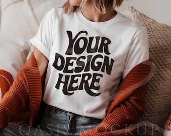Bella Canvas 3001 Mockup, White Shirt Mockup, Bella Canvas White, Fall TShirt Mockup, Halloween Mockup, Fall Shirt Mockup, Autumn Mockup