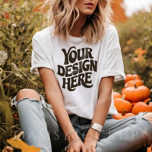 Fall Shirt Mockup, Bella Canvas 3001 Tshirt Mockup, White Shirt Mockup, Bella Canvas Shirt, Fall TShirt Mockup, Halloween Mockup Shirt
