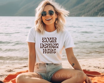 Summer Bella Canvas 3001 Mockup, Bella Canvas White Shirt Mockup, White Tshirt Mockup, Boho Mockup, Summer Shirt Mockup, Beach Shirt Mock