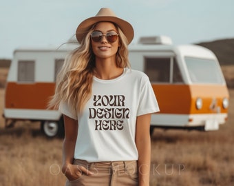 White Bella Canvas 3001 Mockup, Tshirt Mockup, White Shirt Mockup, Lifestyle Mockup, Camping Shirt Mockup, Boho Mockup, Mockup Tshirt