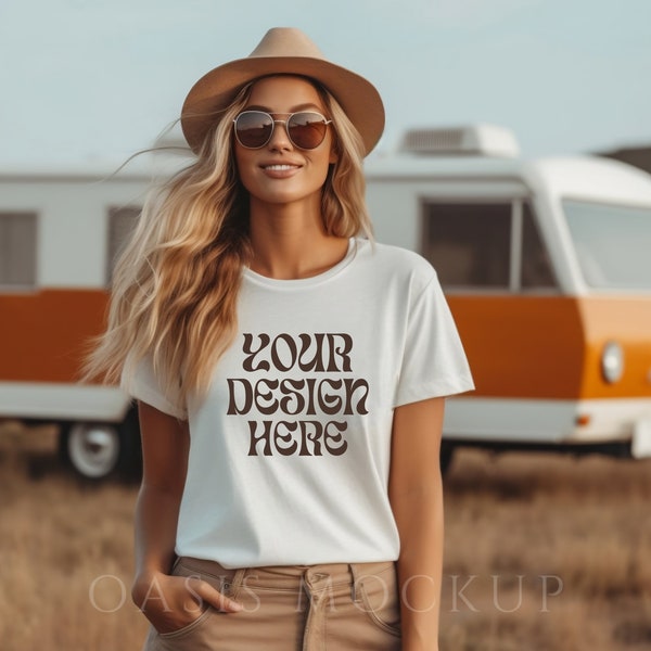 White Bella Canvas 3001 Mockup, Tshirt Mockup, White Shirt Mockup, Lifestyle Mockup, Camping Shirt Mockup, Boho Mockup, Mockup T-shirt