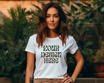 Maquete de camiseta Bella Canvas 3001, maquete de camisa, maquete de modelo, maquete de estilo de vida, camisa branca Bella Canvas, maquete Boho, camiseta maquete, maquete
