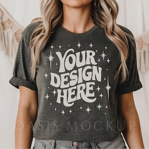 Bella Canvas 3001 Dark Grey Heather Mockup, Bella Canvas Mockup, Heather Grey Shirt Mockup, Bella Canvas 3001 T-Shirt Mockup, Tshirt Mockup