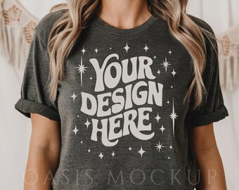 Bella Canvas 3001 Dark Grey Heather Mockup, Bella Canvas Mockup, Heather Grey Shirt Mockup, Bella Canvas 3001 T-Shirt Mockup, Tshirt Mockup