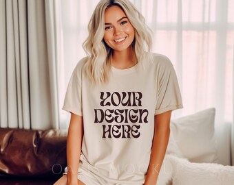Bella Canvas 3001 Maquete de camiseta natural, maquete grande, camisa Bella Canvas, maquete de camisa natural, maquete Boho, camisa maquete, maquete de camisa