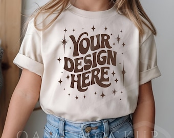 Kids Tshirt Mockup, Bella Canvas 3001Y Natural Mockup, Youth Tshirt Mockup,  Kids Tshirt Mockup, Natural Tee Youth Mockup, Shirt Mockup, POD