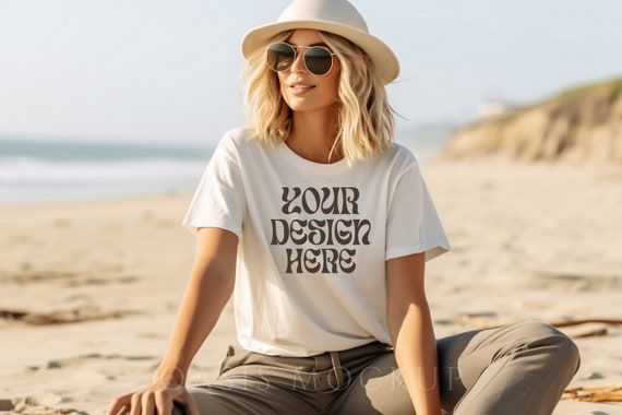 Beach Bella Canvas 3001 Mockup, Bella Canvas White Shirt Mockup, White Tshirt Mockup, Boho Mockup, Summer Shirt Mockup, Beach Shirt Mock