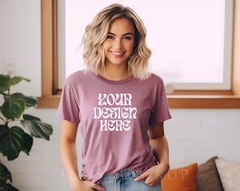 Bella Canvas Heather Mauve Mockup, Bella Canvas 3001 TShirt Mockup, Heather Mauve Mockup, Mockup Tshirt, Shirt Mockup, Model Mockup, Mockups