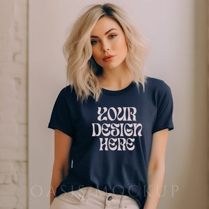 Bella Canvas 3001 Navy, Bella Canvas 3001 Navy Tshirt, Bella Canvas Shirt Mockup, Navy Blue Shirt Mockup, Women Tshirt Mockup. Boho Mockup