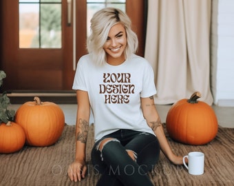 Bella Canvas 3001 Mockup, White Shirt Mockup, Bella Canvas White, Fall TShirt Mockup, Halloween Mockup, Fall Shirt Mockup, Autumn Mockup