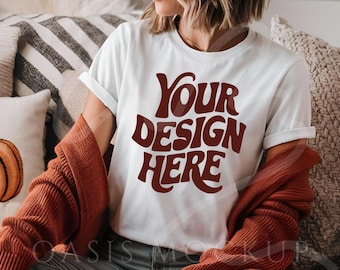 Fall Shirt Mockup, Bella Canvas 3001 Mockup, White Shirt Mockup, Bella Canvas White, Halloween Mockup, Fall Shirt Mockup, Autumn Mockup