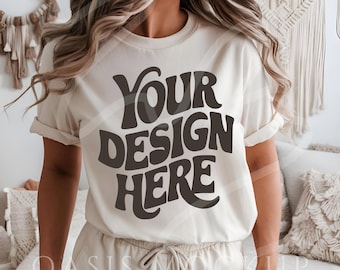 Bella Canvas 3001 Natural TShirt Mockup, Shirt Mockup, Bella Canvas 3001 Shirt, Natural Shirt Bella Canvas Mockup, Boho Mockup, Mockup Shirt