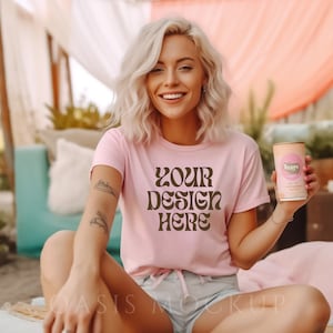 Bella Canvas 3001 Pink Mockup, Bella Canvas Pink Shirt, Bella Canvas Mockup, Trendy Mockup, Summer Shirt Mockup, Summer Mockup, Mockup Shirt