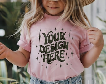 Kids Pink Tshirt Mockup, Bella Canvas 3001Y Pink Mockup, Youth T-shirt Mockup,  Kids Tshirt Mockup, Kids Summer Mockup, Pink Shirt Mockup