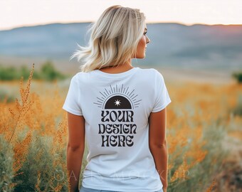 Bella canvas 3001 mockup, 3001 back model mockup, Bella canvas wit shirt, wit shirt mockup, back shirt mockup, zomer shirt mockup