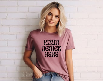 Heather Mauve Bella Canvas Mockup, Bella Canvas 3001 TShirt Mockup, Heather Mauve Mockup, Mockup Tshirt, Shirt Mockup, Model Mockup, Mockup