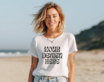 Bella Canvas 3001 TShirt Mockup, Bella Canvas Shirt Mockup, White Shirt Mockup, Lifestyle Mockup, Summer Shirt Mockup, Summer Beach Mockup