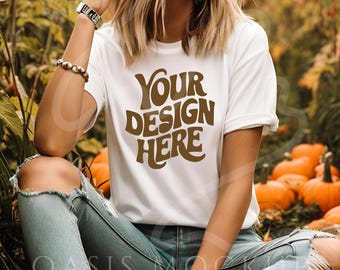Bella Canvas 3001 Tshirt Mockup, Fall Shirt Mockup, White Shirt Mockup, Bella Canvas Shirt, Fall Mockup, Halloween Mockup, Model Mockup