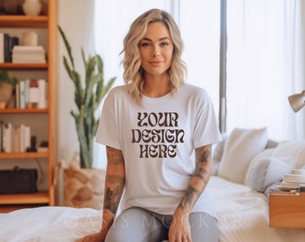 Bella Canvas 3001 Mockup, Bella Canvas White T Shirt Mockup, Model Mockup, Bella Canvas Shirt, Boho Mockup, Mockup Tshirt, Shirt Mockup