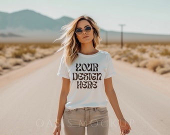 White Bella Canvas 3001 Mockup, Tshirt Mockup, Bella Canvas White Shirt, Lifestyle Mockup, Summer Shirt Mockup, Boho Mockup, Nature Mockup
