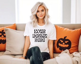Bella Canvas 3001 Shirt Mockup, weißes Shirt Mockup, Bella Canvas Shirt, Herbst Mockup, Halloween Mockup, Spooky Mockup, Halloween Shirt Mockup