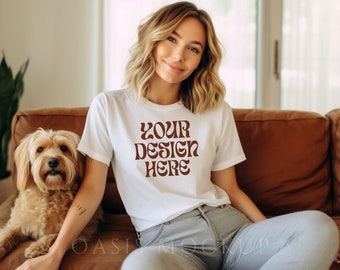Dog Mom Mockup, White Bella Canvas 3001 Mockup, Tshirt Mockup, Dog Shirt Mockup, Lifestyle Mockup, Bella Canvas White Shirt, Mockup Tshirt