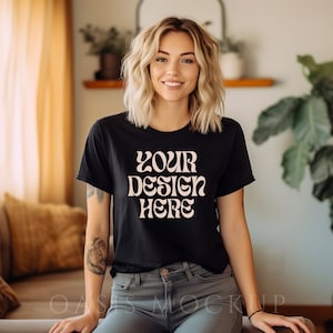 Black Bella Canvas 3001 Mockup, Black 3001 Mockup, Black Tshirt Mockup, Boho Model Mockup, Black Shirt Mockup, Trendy Mockup, Tshirt Mockup