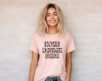 Bella & Canvas 3001 TShirt Mockup, Heather Peach Shirt Mockup, Bella Canvas 3001 Shirt, Mockup Tshirt, Shirt Mockup, Model Mockup, Mockups