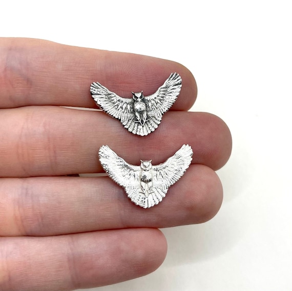 Flying Owl Casting, Sterling Silver Owl head Casting, sterling silver owl component, For Jewelry Making, 925 owl Jewelry Component
