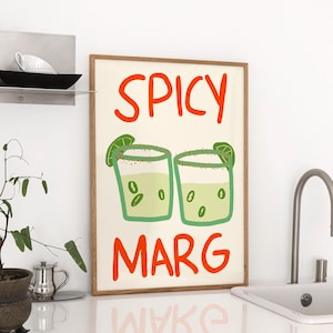 Impresión de margarita picante, póster de cóctel, impresión de cocina dibujada a mano, póster de margaritas picantes, arte mural para carrito de bar, póster de bebida retro, impresión de alcohol