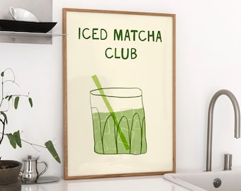 Iced Matcha Club Art Print, Trendy Cafe Decor (Digital Download)