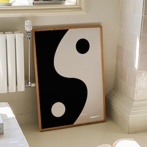 Yin Yang Poster, Boho Wall Decor, Spiritual Poster, 70s Wall Art, Black and Beige Print, Contemporary Home Decor, Trendy Retro Print Digital