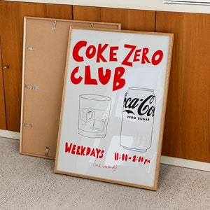 Coke Zero Club Print, Typography Poster, Retro Drink Poster, Mid Century Print, Hand Drawn Sketch, Coke Zero Poster, Trendy Kitchen Decor