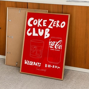 Coke Zero Club Print, Typography Poster, Retro Drink Print, Mid Century Print, Hand Drawn Sketch, Coke Zero Poster, Trendy Red Print Digital