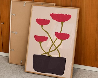 Roze tulpprint, handgetekende bloemenvaaskunst (digitale download)