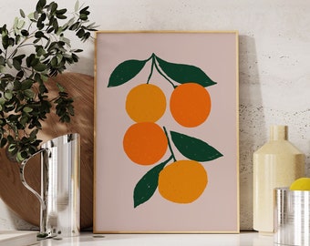 Oranges Art Print, Kitchen Wall Art, Fruit Poster, Modern Art, Citrus Still Life Illustration, Fruit Market Print, Kitchen Decor Food Poster