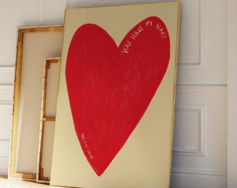 You Have My Heart Print, Hand Drawn Print, Pop of Red Art Print, Mid Century Modern, Retro Wall Art, Red Heart Poster, Digital Download