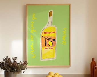 Impressões de Limoncello, Impressão de Limões, Impressão Quando a Vida Te Dá Limões, Impressão de Arte para Cozinha, Arte de Parede para Carrinho de Bar, Pôster de Coquetel, Download Digital