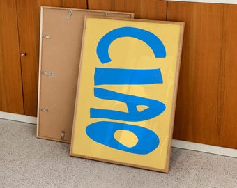 Ciao Print, Blue Yellow Italian Quote, Mid-Century Modern (Digital Download)