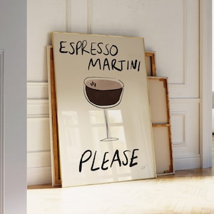 Espresso martini alsjeblieft afdrukken, retro drankje poster, vintage drankje print, halverwege de eeuw, barwagen kunst, martini cocktail poster, alcohol print