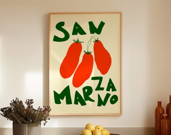 Impression d'art tomates San Marzano, art maximaliste, impression cuisine, impression tomate, affiche San Marzano, impression cuisine italienne, impression cuisine rétro