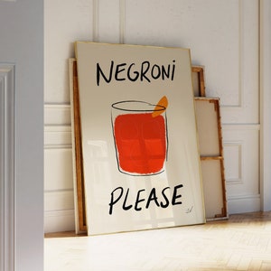 Negroni Bitte Print, Retro Drink Poster, Vintage Drink Print, Mid Century Bar Warenkorb Kunst, Negroni Cocktail Poster, Alkohol Druck, Handgezeichnet